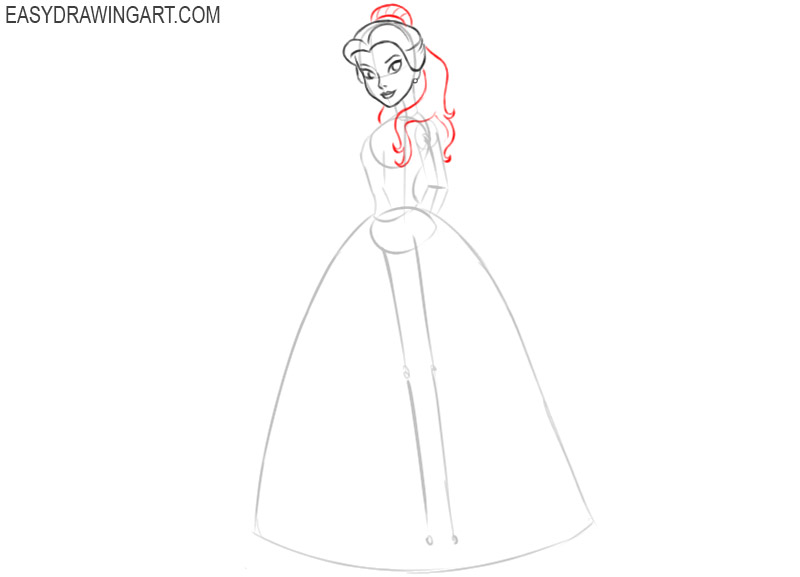 how to draw belle the princess step by step 