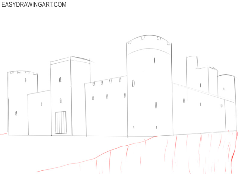 how to draw a castle in steps