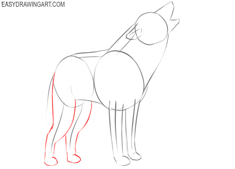 how to draw a cartoon wolf howling at the moon