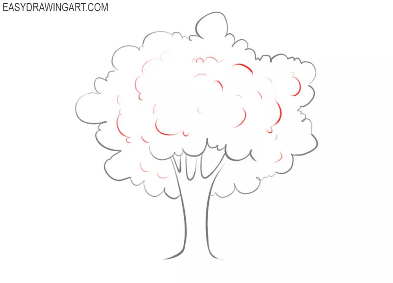 how to draw a tree with leaves step by step