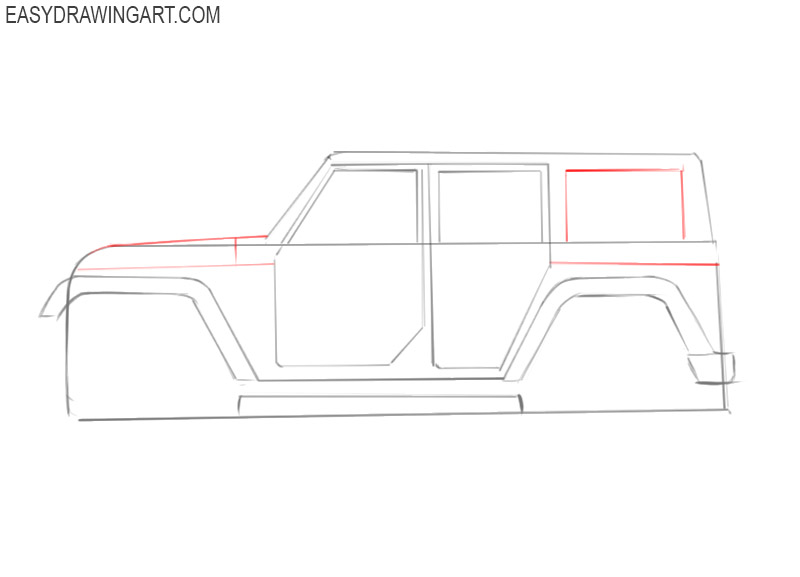 how to draw jeep car step by step