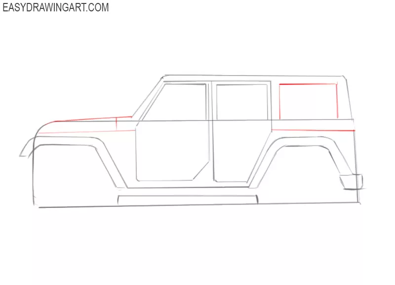 how to draw jeep car step by step