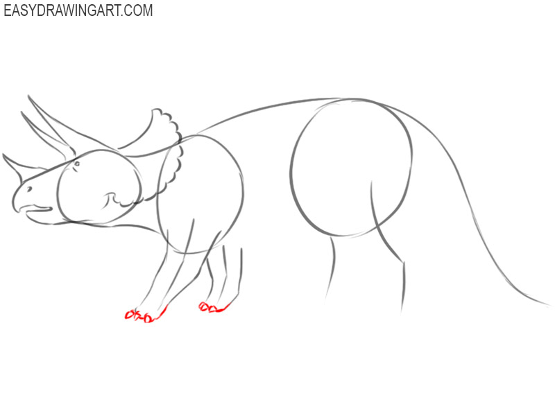 step by step how to draw a cute triceratops