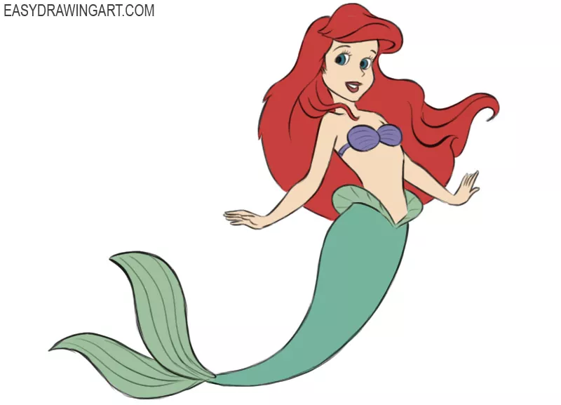 How to Draw Ariel from The Little Mermaid Step by Step Drawing Tutorial -  How to Draw Step by Step Drawing Tutorials