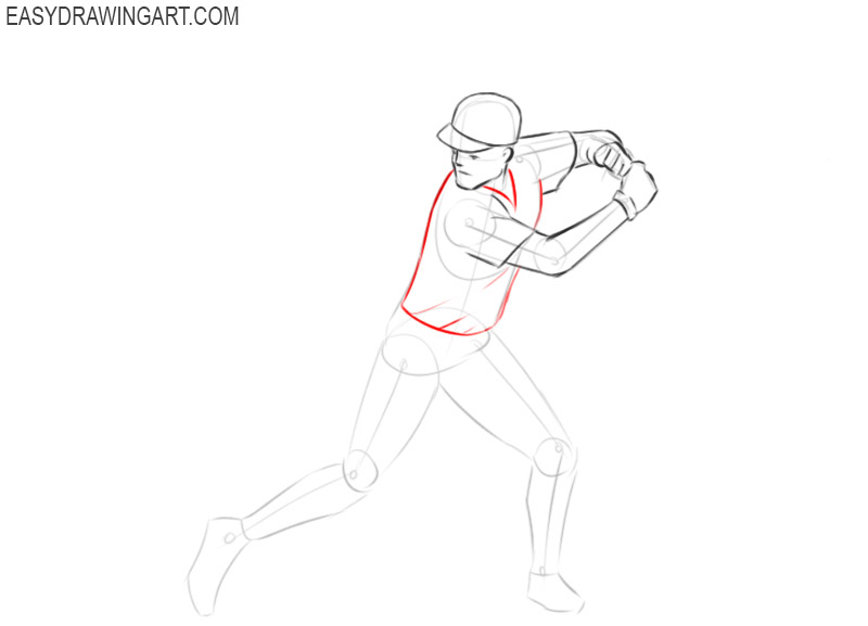 how to draw a baseball player hitting the ball step by step