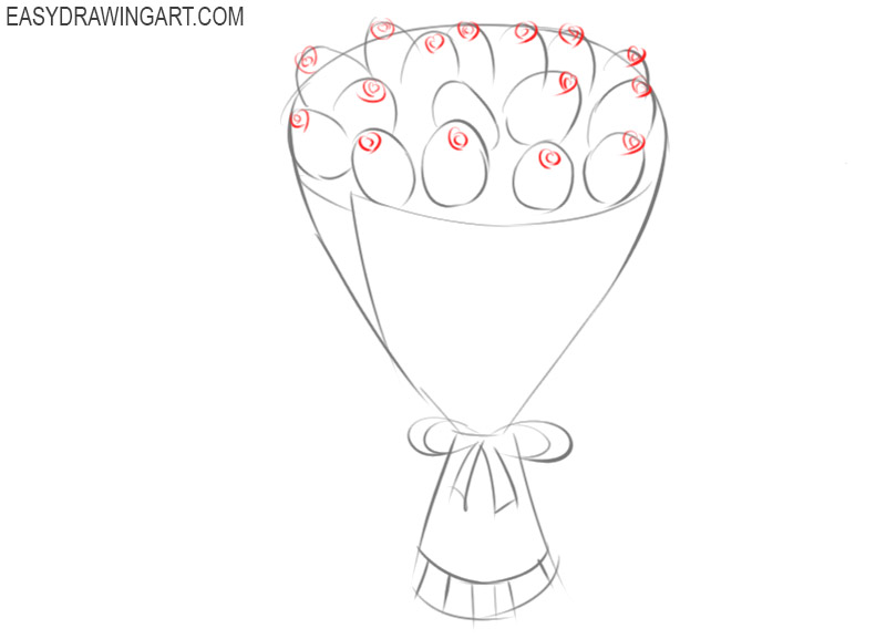 How to draw a bouquet of flowers: step 4
