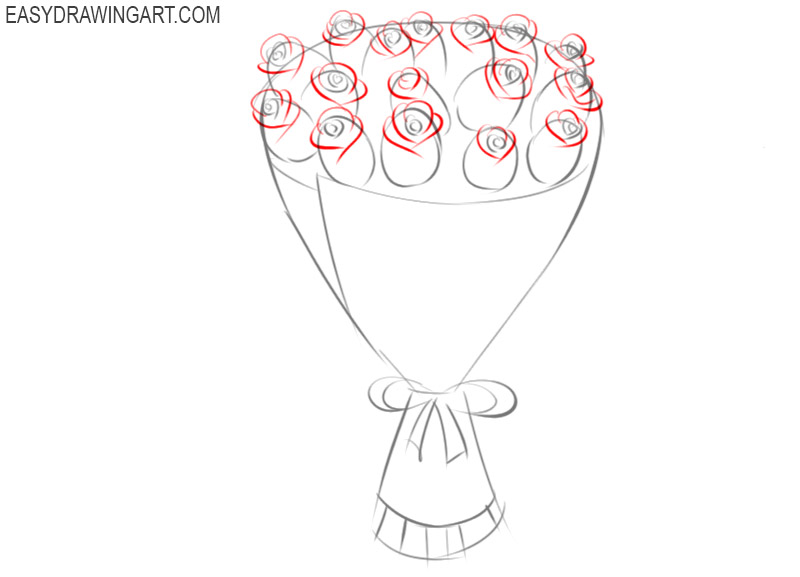 How to draw a bouquet of flowers: step 5