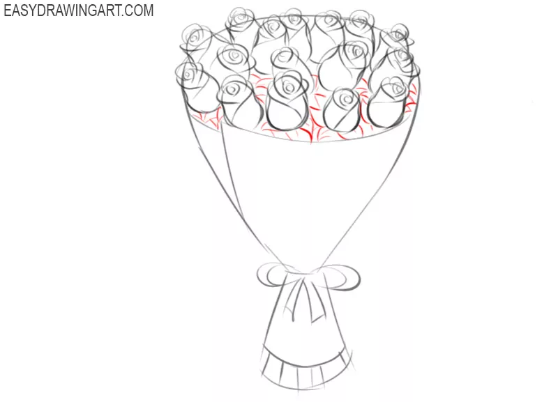 how to draw a bouquet of roses easy