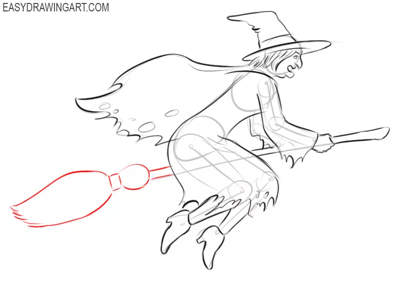 how to draw a witch flying
