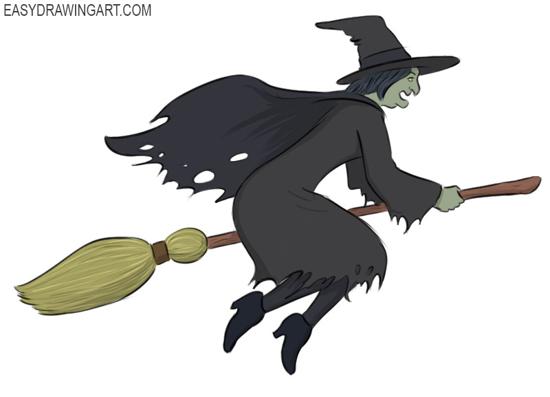 how to draw a witch easy