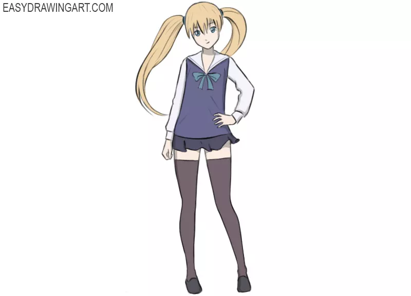 Easy anime girl drawing, How to draw anime step by step