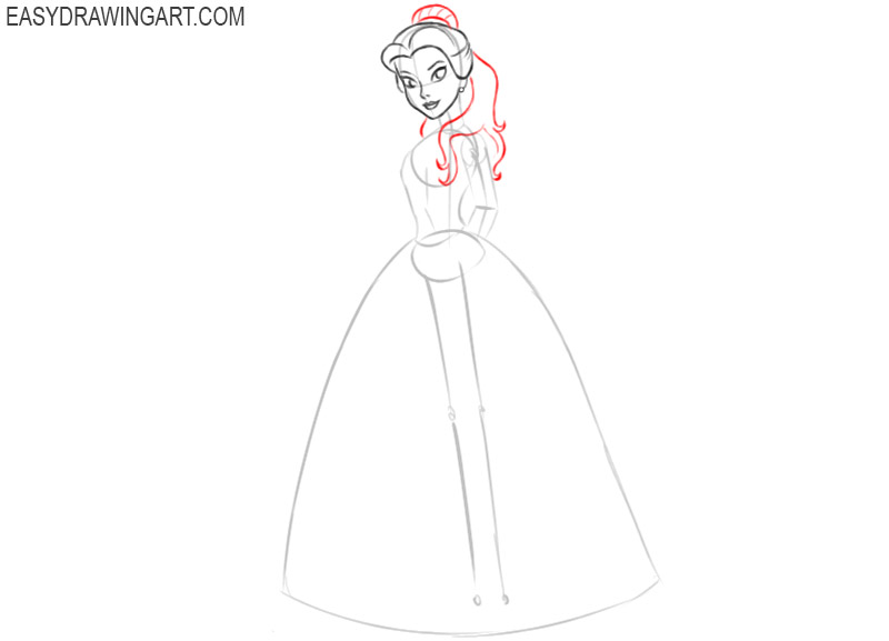 how to draw belle the princess step by step