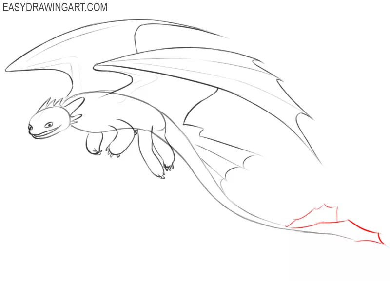 how to draw toothless the dragon flying
