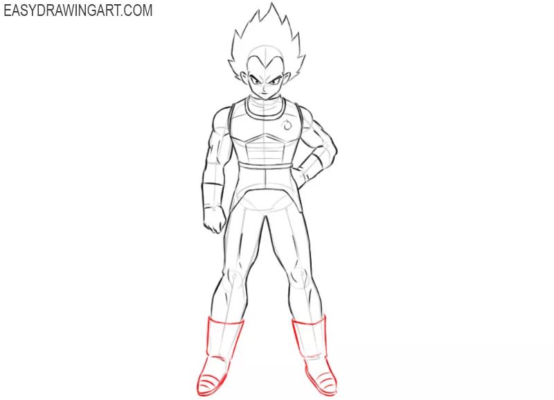 how to draw vegeta step by step full body