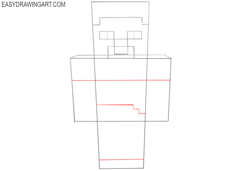 steps on how to draw steve from minecraft