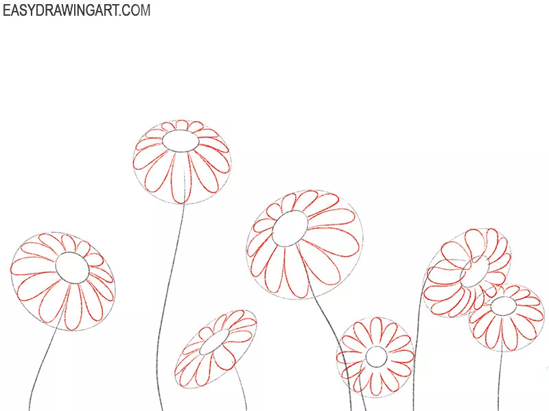 field of flowers drawing for beginners