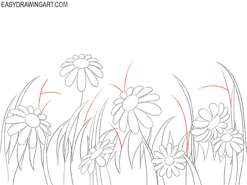 How to Draw a Field of Flowers - Easy Drawing Art