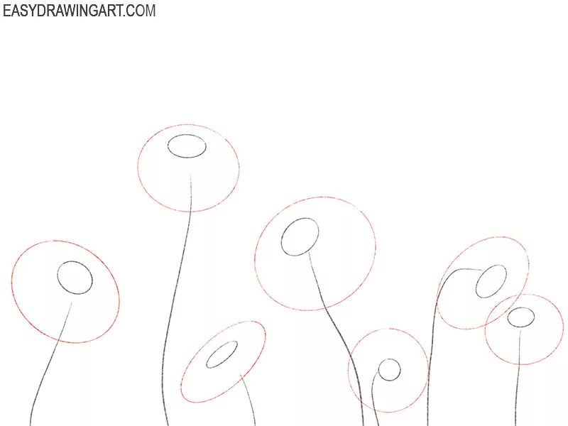 field of flowers drawing step by step