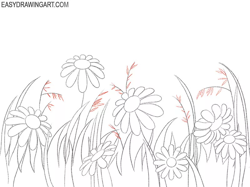 field of flowers drawing realistic
