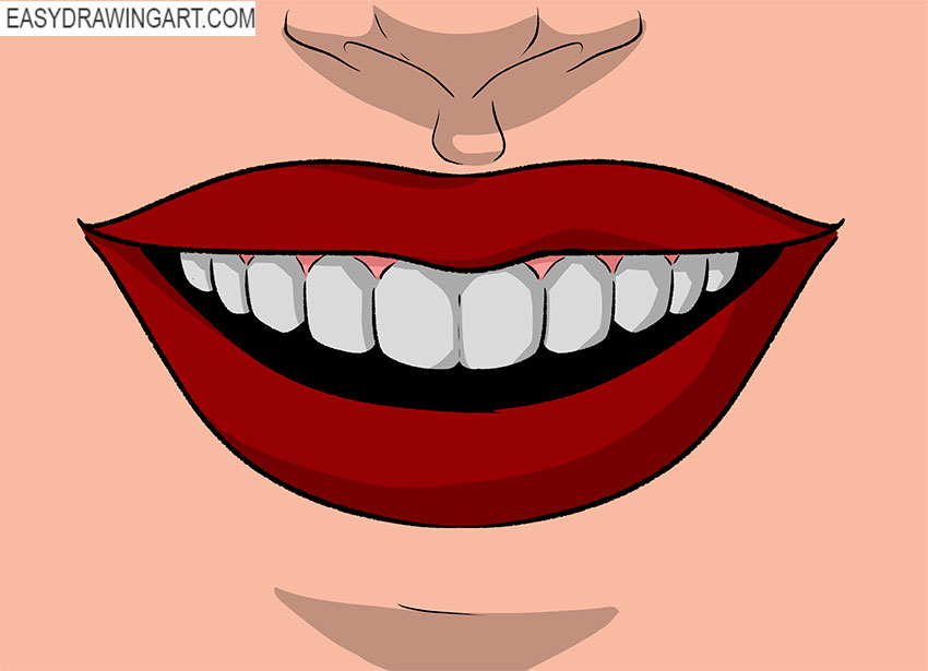 Red Lips in Watercolor Technique. Modern Fashion Sketch of Smiling Mouth  with Teeth Stock Illustration - Illustration of pink, smile: 203738878