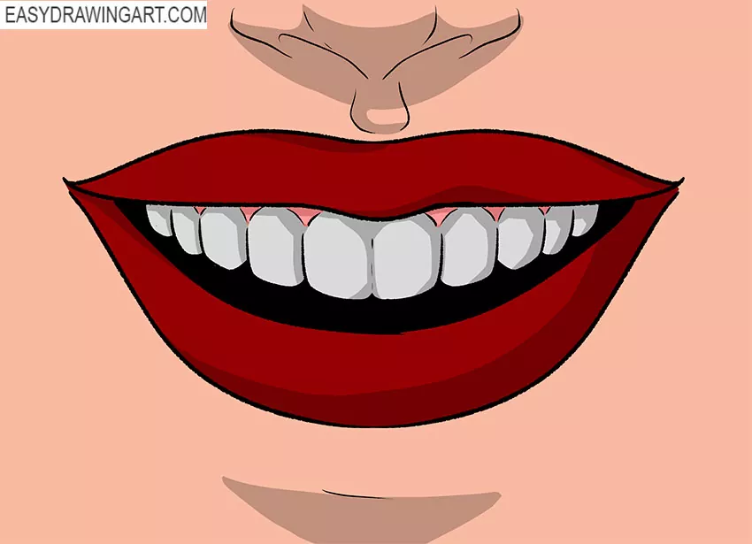 how to draw a girl lips smiling