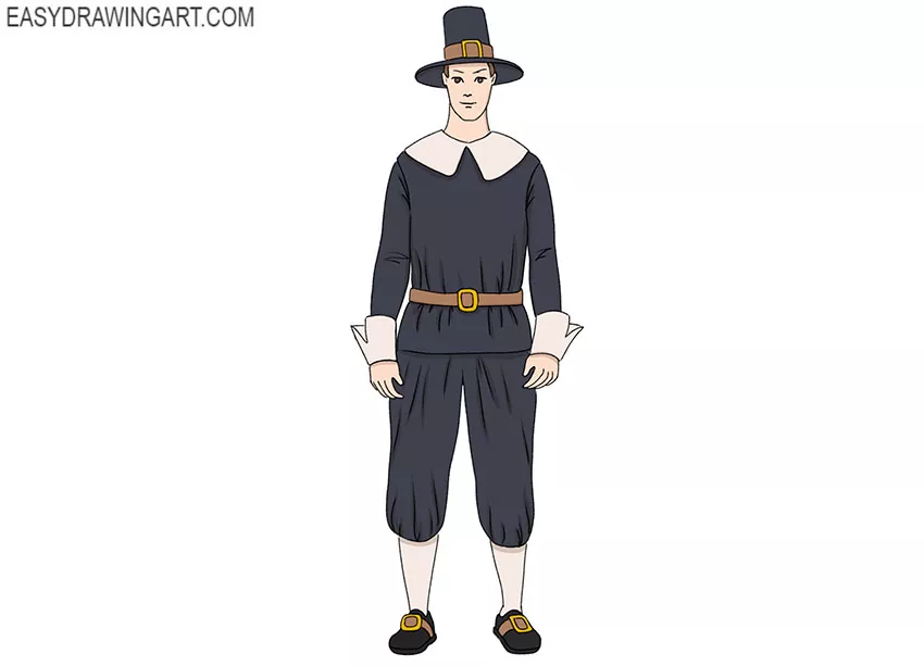 How to Draw a Pilgrim Easy Drawing Art