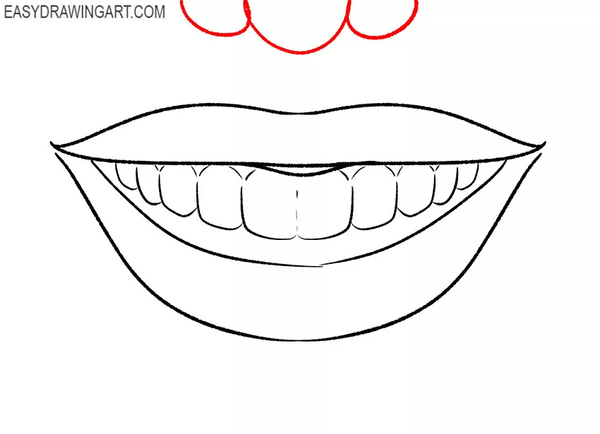 Mouth Doodle Cartoon Drawing. Smiling Red Lips With Teeth And Tongue,  Vector Illustration Drawing. Royalty Free SVG, Cliparts, Vectors, and Stock  Illustration. Image 121528868.