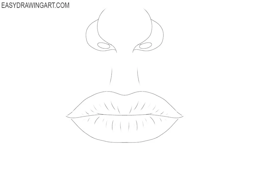 simple Nose and Lips drawing step by step for beginners