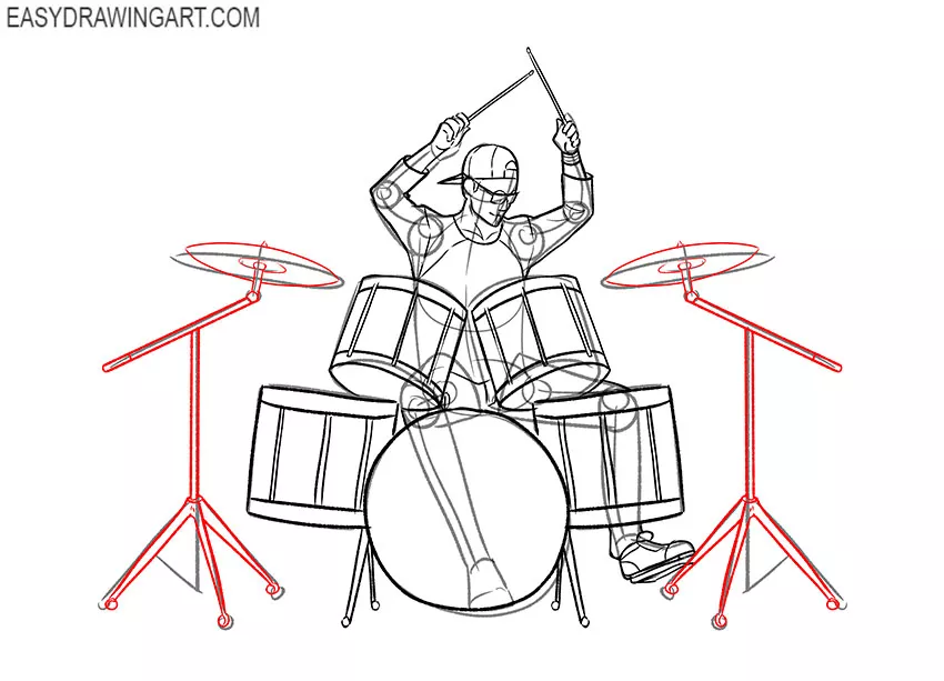 Drum Set In Black And White - Drumset Drawing - Free Transparent PNG  Download - PNGkey