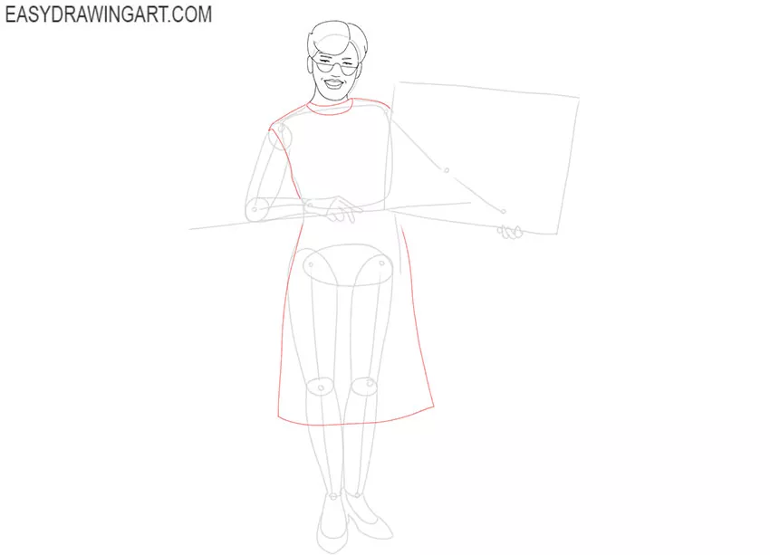 how to draw a cartoon teacher step by step