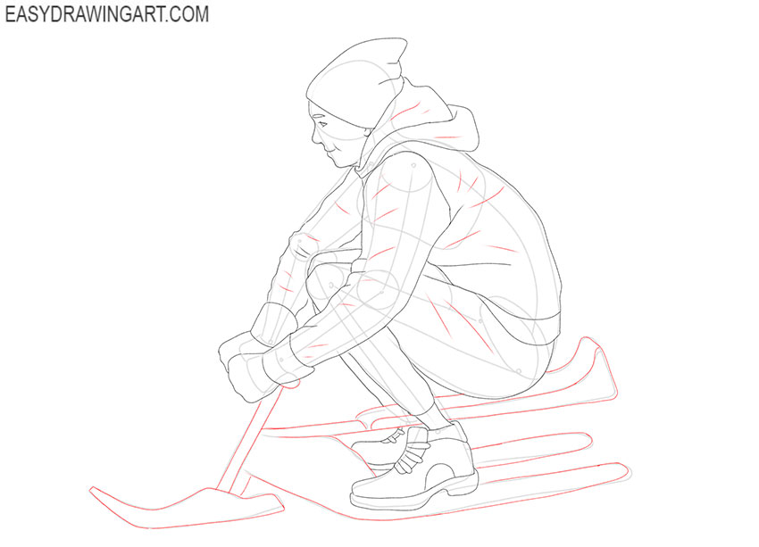 simple Sledding drawing step by step