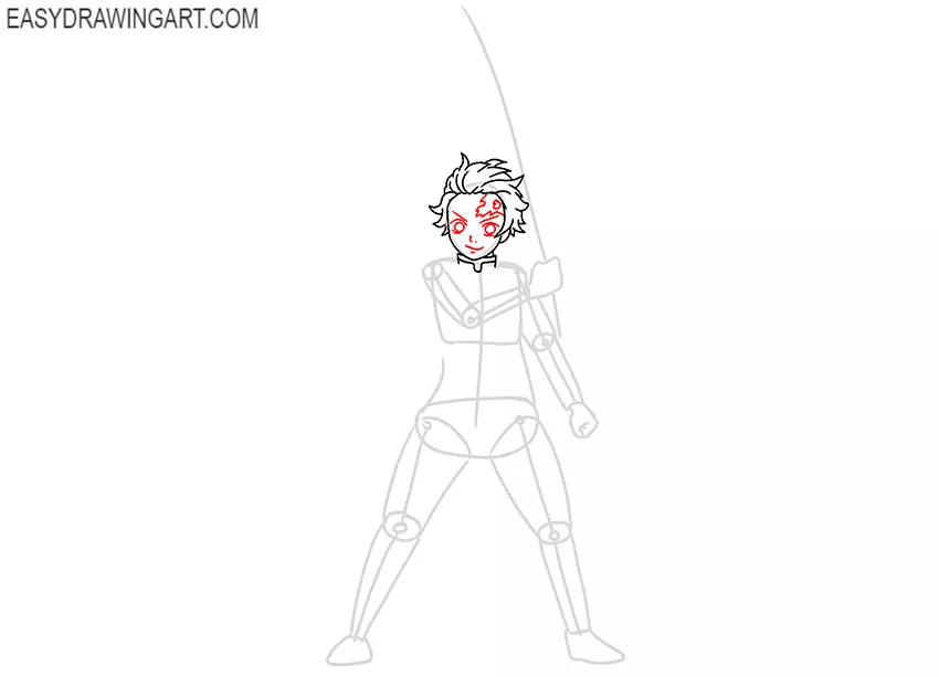 how to draw tanjiro face
