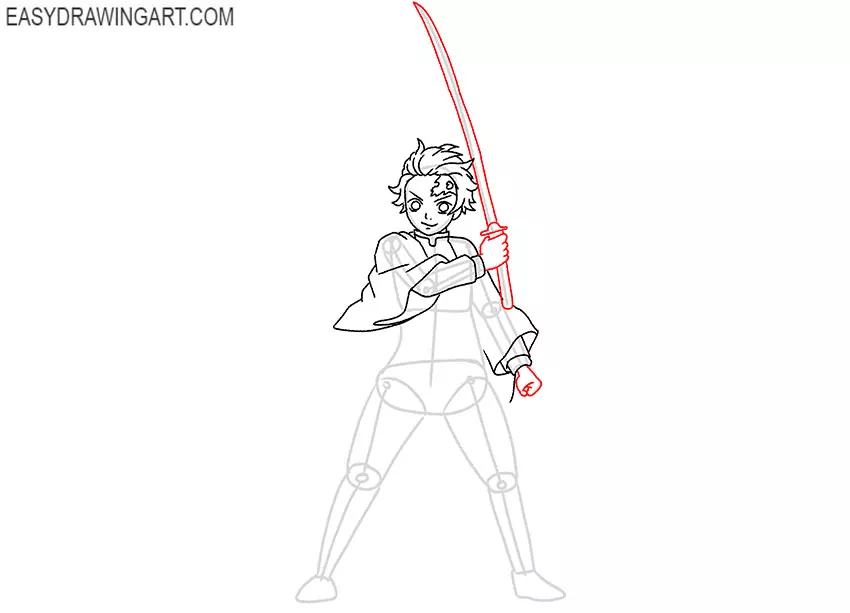how to draw tanjiro hair