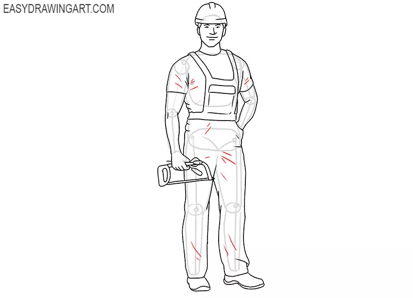 How to Draw a Builder step by step