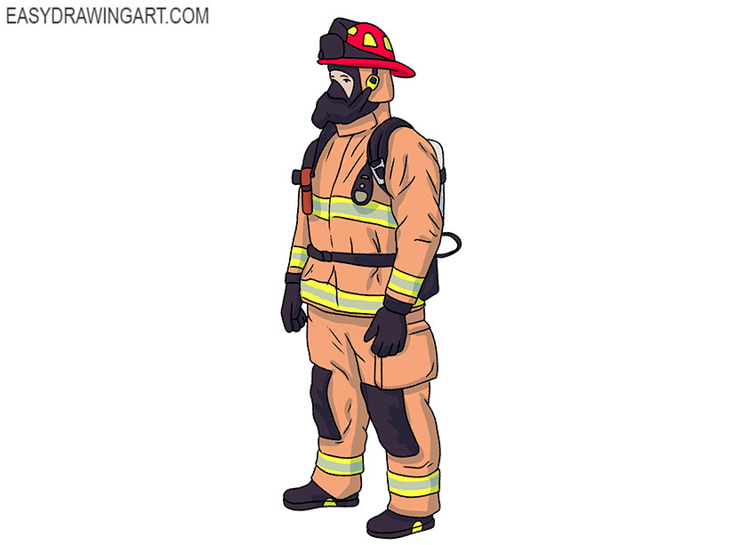 How to Draw a Fireman (Other Occupations) Step by Step |  DrawingTutorials101.com