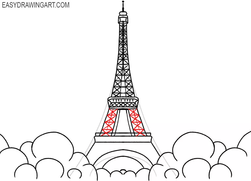 how to draw the eiffel tower realistic step by step