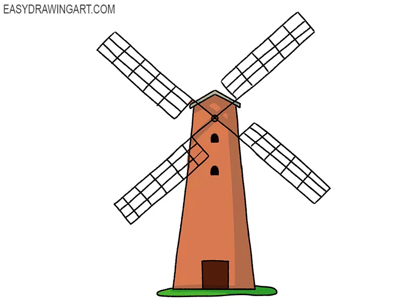how to draw a windmill step by step