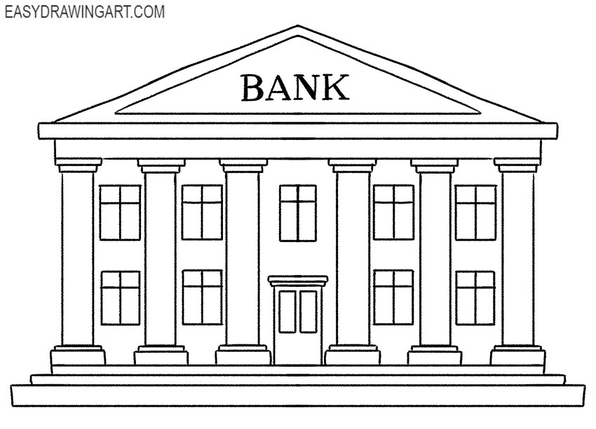 how to draw a bank step by step