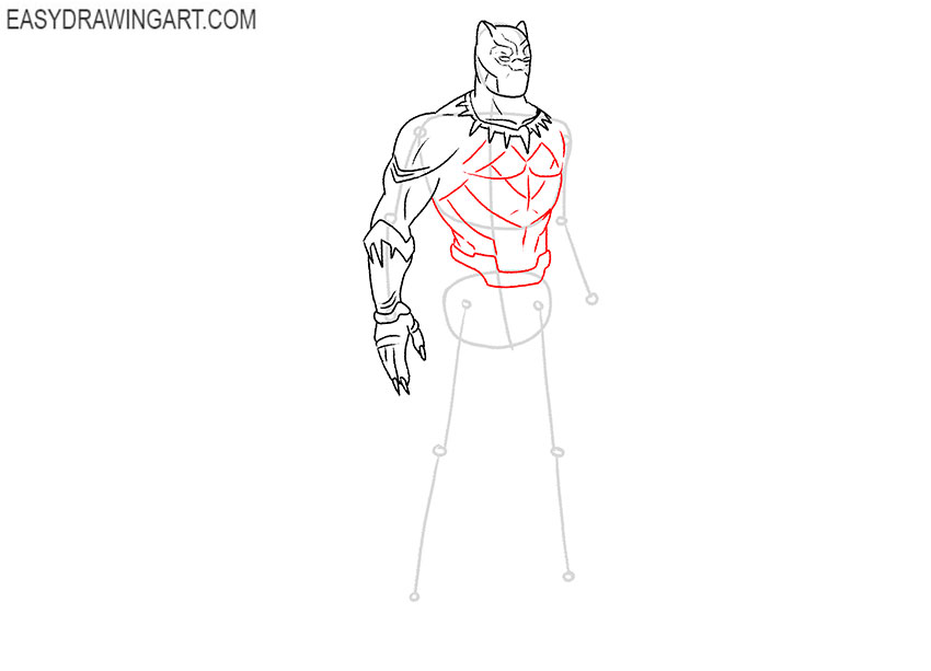 how to draw black panther full body step by step
