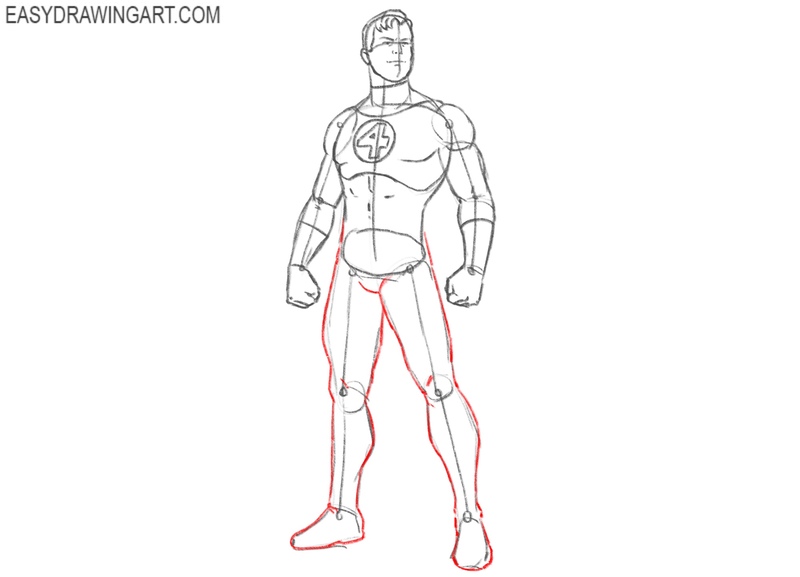 Draw Mister Fantastic’s legs in detail