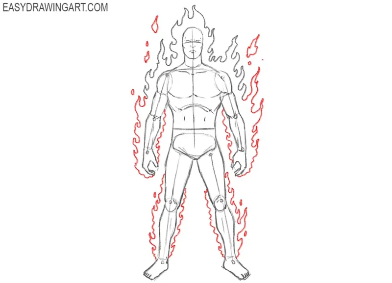 Draw flames on the lower body