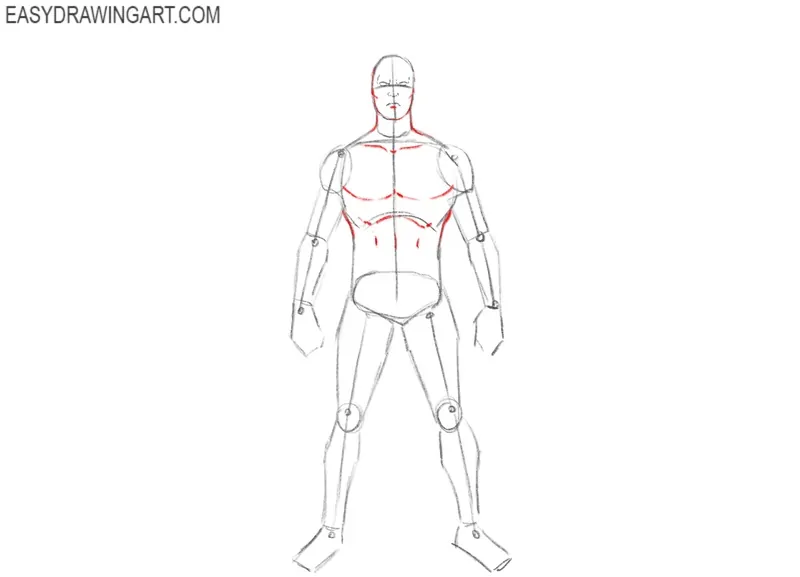 Detail the torso of the superhero