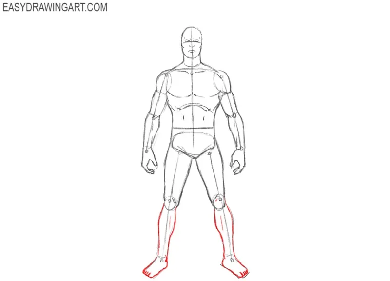 Detail the calf muscles and feet